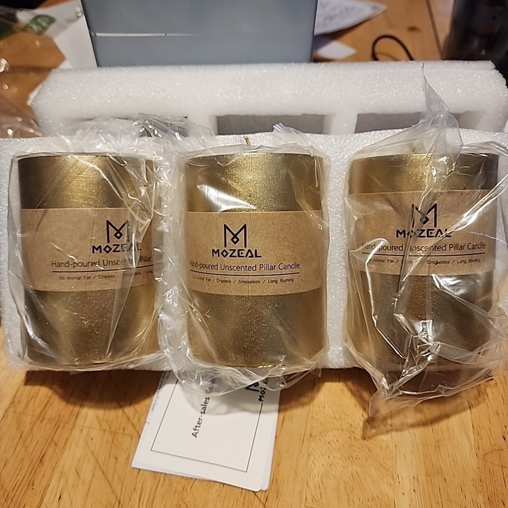 3"x4" Unscented Dripless Pillar Candles, Set of 3, 72hr Burn, Rustic Decor